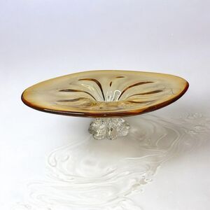 MCM Lorraine Chalet Amber To Clear Blown Glass Art Footed Pedestal Centerpiece